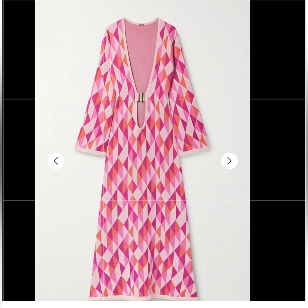 Dodo Bar Or Lin Jacquard Knit Deep Plunge Maxi Dress Euc Size 8